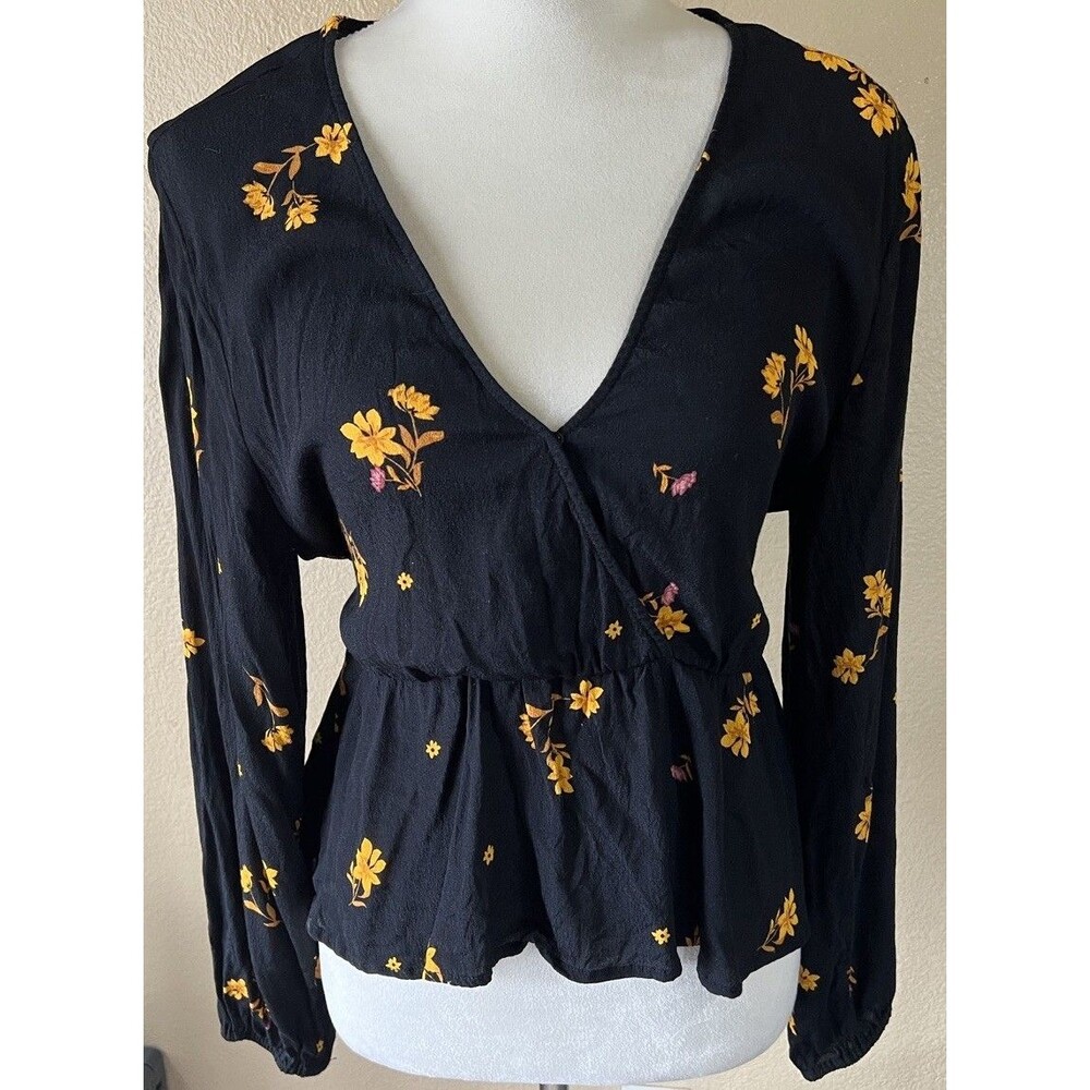 MiniPink Black Yellow Flowers Tie Back Peasant Baby Doll Top